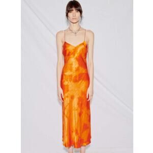 Assembly Satin Bias Strap Midi Dress Tie Dye Mandarin Orange Size Small